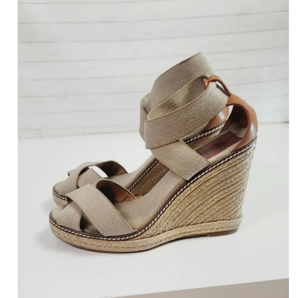Tory Burch Freida Espadrille Wedge in Natural, sz 9.5